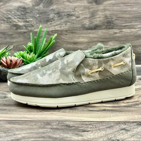 NEW Sperry Moc Sider Metallic Camo Indoor Outdoor Moc Sneaker Faux Fur 8M 39 - Picture 4 of 11